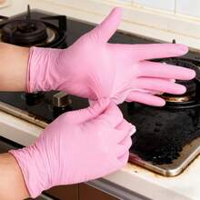 100pcs Disposable Nitrile Gloves, Multi-Purpose Household Cleaning Gloves, Waterproof & Anti-Slip, Suitable For Dishwashing, Hair Salon, Kitchen Cleaning (Purple, Pink), Waterproof, Unisex (Random Style) - Baby Pink - View 7