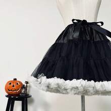 1件装女士薄网纱衬裙，洛丽塔风格多层薄纱裙，适合搭配连衣裙、万圣节和圣诞节服装，黑白两色 - 黑+白 - 查看 2