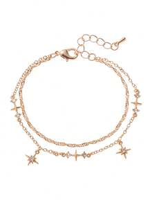 1 Stück elegante achteckige Stern-Set Zirkonia Gold Silber Damenkette, 18K vergoldet, geeignet für Alltag und Party, kann als Geschenk für Ehefrauen, Mütter, Freundinnen verwendet werden, Damenschmuck, Damenmode-Accessoires, Zirkonia Armband, vergoldeter Schmuck