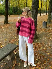 Große Größen Koreanischer Stil Weihnachten Lässig Boho Urlaubs-Party Vintage Frauen Altes Geld Stil Süß Flughafen Streetwear Country Konzert Ausgehen Oberteile Cosplay Halloween Kostüm Halloween 2025 Sexy Hexe Kostüm Ausgehen Herbst Frauen Schulanfang Y2K Country Konzert Herbst Winter Für Frauen Goth Steampunk Frauen Boho Urlaubs-Party Rundhals Einfarbig Kontrast Streifen Regular Lässig Strick Pullover