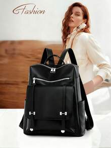 Anti-Theft Pu Soft Leather Backpack Women Purse, Fashion Flip Rucksack, Lightweight Mini Travel Bag, Multi-Functional School Bag, Convenient All-In-One Storage Day Bag, Suitable For Students, Teachers, Nurses, White-Collar Workers, Travel Enthusiasts, Hiking, Camping, Travel Vacation, Daily Commute, Women'S Gift, Holiday Gift - 黑色 - 查看 10