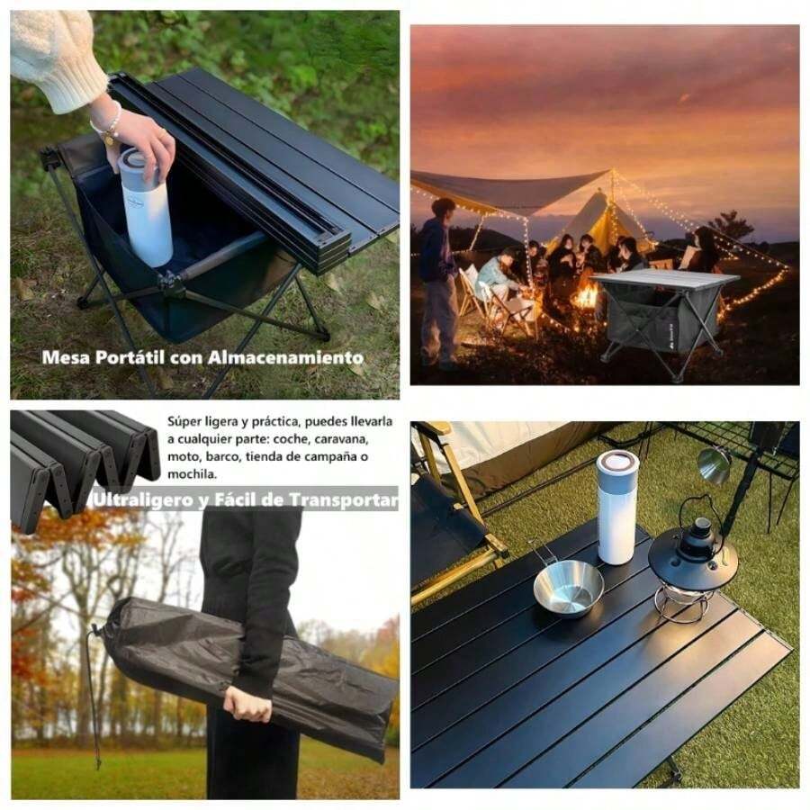 Mesa de Camping Plegable Porttil, Mesa de Playa, Ligero con Bolsa de Almacenamiento, con Cubierta Antideslizante, para Exteriores, Playa, Picnic, Senderismo, Pesca, Negro 35 * 41 * 30cm - Pequeño - Ver 1