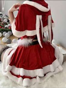 圣诞披风天鹅绒兔耳朵欧美连帽夏季红色披风圣诞节服饰配饰开衫 - 兔子 - 查看 12