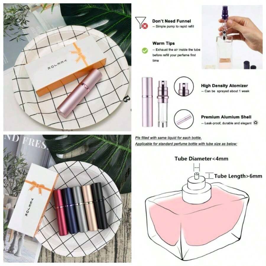 Perfume Spray Atomizer, Travel Essentials Women Men, Refillable Perfume Bottles, Perfume Spray Container, Portable Easy Pump Refilled 5ml Bottle Flying, Purse, Vaction - 粉色 - 查看 1