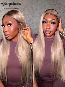 MEGALOOK Tóc giả 6x5 Ombre Xám Lace Front, Tóc Thẳng Lụa Không Mối Nối, Đường Tóc Trong Suốt, Màu Ombre, Không Cần Keo, Phù Hợp Cho Người Mới Bắt Đầu, Bền Bỉ Và Lâu Dài, Nhẹ Và Thoải Mái - Màu hợp thời trang - Xem 3