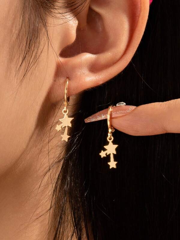 1 Pair Fashionable Minimalist Versatile Personalized High-End 3 Star Earrings