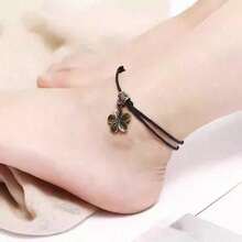 1pc  Black Anklet Hand-Woven Simple Anklet Red Rope Natal Year Bell Agate Retro Foot Bracelet Jewelry - 黑色 - 查看 2