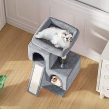 Cat Tree, 34 Inch Cat Tree Tower With 2 Cat Condo, Cat Tower With Scratching Post & Sisal-Covered Scratching Board, Cat Climbing Tower, Cat Tree For Indoor Cats - 淺灰色 - 查看 4