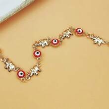 A Cute Evil Eye Elephant Pendant Bracelet In Bohemian Style, Suitable For Women, Made Of 18K Gold-Plated Copper, Fashionable Animal Jewelry, Ideal As A Gift For Friends Or Girlfriends, Suitable For Daily Wear And Parties, An All-Season Accessory. - Gold - View 6
