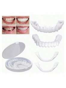 Prótesis dentales temporales Carillas ultrafinas: fórmula de resina autoadhesiva para una sonrisa brillante al instante. Se adapta sin esfuerzo a las bocas sensibles de adolescentes y adultos. Adecuadas para prótesis dentales, dientes temporales, fundas dentales, prótesis dentales para mujeres y dientes. Las prótesis dentales Smile ayudan a ocultar los dientes desalineados, descoloridos, faltantes o astillados. Cómodas de llevar en cualquier ocasión. Aumentan al instante su confianza con una sonrisa radiante. Prótesis dentales con adhesivo termofusible. - Blanco - Ver 3