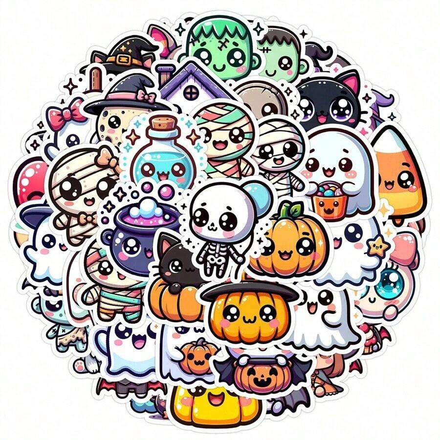 50pcs New Cute Halloween Doodle Stickers, Suitable For Water Bottles, Computers, Halloween Decoration