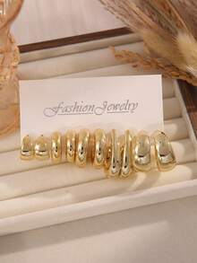 2/30 piezas Nuevo conjunto de pendientes asimétricos de múltiples elementos, elegante y de moda, de material plástico ABS ligero, adecuado para uso diario de mujeres - Dorado - Ver 3