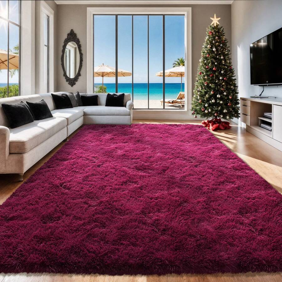 WISH TREE 8x10 Area Rugs For Living Room, Fluffy Shaggy Rug Soft Carpets, Big Rugs For Bedroom Dorm Home Decor Aesthetic Halloween Christmas Decorations And Gifts - Rượu vang đỏ - Xem 1