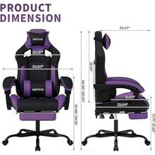 Gaming Chair With Massage,Ergonomic PC Gaming Chair With Footrest Comfortable Headrest And Lumbar Support, High Back, 300LBS () - Đen tím - Xem 3