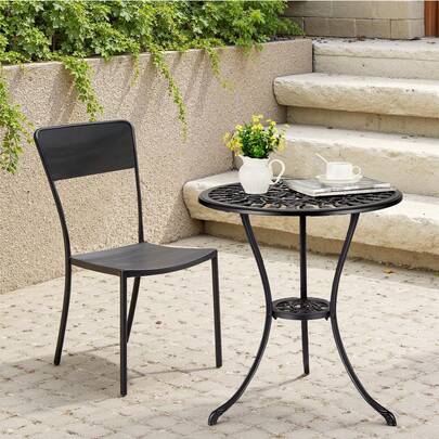 Mesa auxiliar de aluminio fundido para patio,Mesa de Bistro de Aluminio Fundido para Exterior, Redonda de 24" con Orificio para Sombrilla, Mobiliario Antioxídante para Jardín, Piscina o Balcón