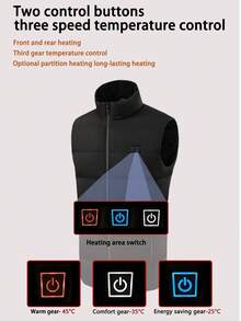 Veste chauffante casual pour hommes de couleur unie avec chauffage à double zone, vêtement d'extérieur chaud pour l'hiver