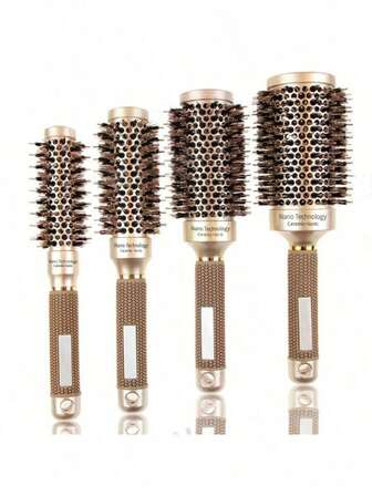 4Pcs Gold Curling Roller Comb, Professional Styling Comb For Hair Salon, Anti, Static Heat-Resistant Aluminum Tube Ceramic Styling Hair Comb, Curling Brush For All Hair Types, Hairdressing Tool Set For Voluminous Curls And Waves, Brush, Detangling Brush, Ball Brush, Mini Hair Brush Set, Wooden Comb, Slick Back Brush, Hairbrush, Edge Brush Hair Comb, Hair Brush Set
