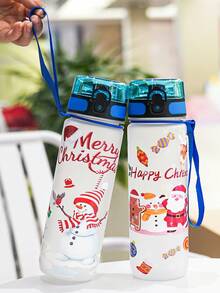 1pc 800ml/27oz Christmas Series Water Bottle, 3D Printing Technology, With Handle Strap For Easy Carrying, Suitable For Sports, Outdoor, Gym, Cycling, Camping, Great Christmas Gift - Multicolor - View 8