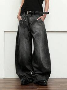 1 Stück Herren Loose Fit Lässig Weite Bein Jeans, einfach und vielseitig (ohne Gürtel oder Accessoires), Grunge