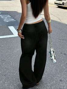 Teen Girls' Fashionable Loose Fit Pocket Flare Leg Jeans - Black - View 2