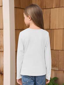 Haloumoning Girls Long Sleeve Shirts Crewneck Ruched Side Slim Fit Tops Ribbed Knit Casual Tee Shirt 4-15 Years