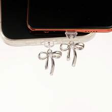 1pc Silver Bow Charm/Phone Charging Port Dust Plug/Decoration Pendant/Compatible With Iphone/Type-C/Android Plug - Silver - View 4