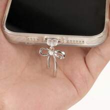 1pc Silver Bow Charm/Phone Charging Port Dust Plug/Decoration Pendant/Compatible With Iphone/Type-C/Android Plug - Silver - View 8