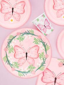 10pcs/20pcs/50pcs/80pcs Pink Butterfly Floral Party Supplies Spring Butterfly Flower Paper Plates Napkins Cups Tableware Set Party Packs For Birthday Wedding Garden Tea Party Bridal Babe Shower Decorations - Multicolor - View 5