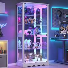 HWB Display Cabinet With Glass Doors, 71'' Tall Curio Cabinet With RGB Lights For Collectibles, LED Display Case With Removable Shelf For Book/Medal/Figure, White - 白色 - 查看 12