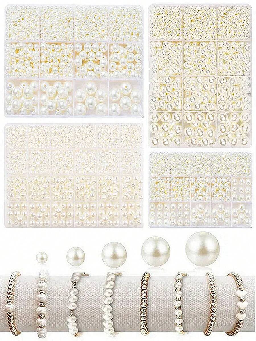 Pearl Beads Kit, Multiple Sizes Round Imitation Pearls Beads Kit For Jewelry Making, DIY Bracelet Earrings Necklaces Crafts, Friendship Birthday Gifts