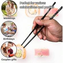 Palillo de metal reutilizable, agarre antideslizante grabado con lser, apto para lavaplatos, estilo japons y coreano, 2 pares de palillos de acero inoxidable para cocina, comedor y viajes 9 - Rojo - - Ver 9