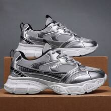 WANWEISI 男士渐变激光图案运动鞋 - 透气网眼和 EVA 鞋底，舒适低帮系带跑步鞋，多功能休闲，透气耐用，适合跑步、徒步旅行、户外和日常穿着、健身穿着 - 有银色、白色、黑色可选 - 銀色 - 查看 4