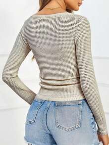 Women's Round - Neck Long - Sleeve Knit Top For Spring  Fall Casual, Shopping Wear - 杏色 - 查看 6