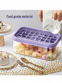 Bandeja para cubitos de hielo con tapa y compartimento de almacenamiento, apta para el congelador (morado) - Morado - Ver 5