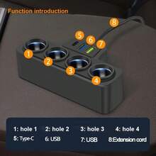 1 件黑色 ABS 2USB&PD 车载充电器，4 端口 QC3.0 多功能超快速充电 12-24V 适用于所有车辆，7 个端口 - 黑色 - 查看 6