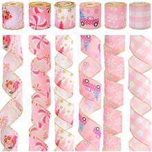 Christmas Wired Ribbon 30 Yards - 2.5 Inch Candy Cane Striped Burlap Ribbon For Wreaths, Gift Wrapping And Tree Decorations - Pink and White - View 1