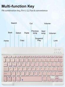 AKKHOO 10-Inch Ultra-Thin Wireless Keyboard, Rechargeable & Silent, For Tablet/Laptop, IPad Mini Keyboard