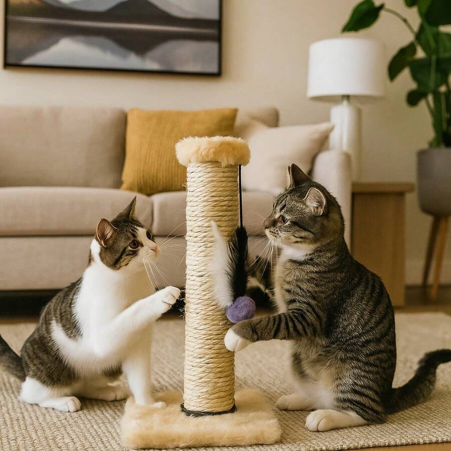 Cat Scratching Post With Exclusive Sisal Toy - 米色 - 查看 1