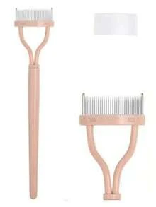 1支粉色钢制睫毛梳，不锈钢密齿梳，便携式睫毛卷翘辅助工具，眼妆工具，假睫毛整理工具，眉刷，眼影刷，螺旋刷