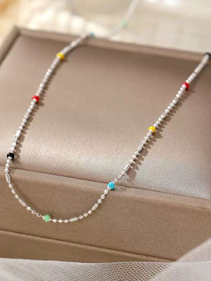 Collier arc-en-ciel en argent sterling S925, chaîne claviculaire minimaliste et colorée, fraîche et élégante, design unique, parfait pour les meilleures amies