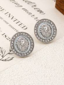 1 Pair Fashionable European & American Design Enamel Inlaid Pearl & Rhinestone Round Earrings, High-End Chic Stud Earrings For Women