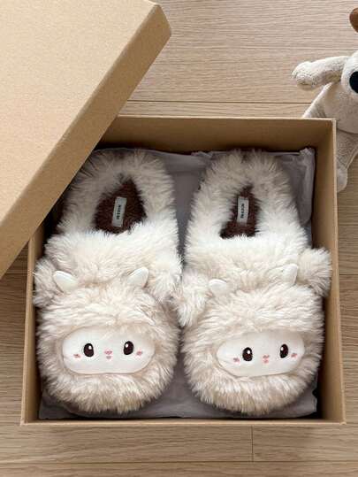 نعال منزلية مبطنة مطرزة برسوم كرتونية لطيفة للحيوانات للنساء، نعال منزلية مريحة للاستخدام في الشتاء