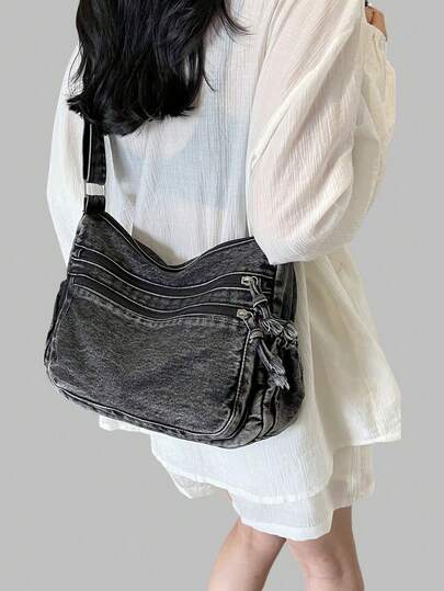 DareSee 休闲纯色帆布多口袋女士斜挎包 音乐节 Y2KFest 返校季 秋季 圣诞节 冬季 圣诞礼物