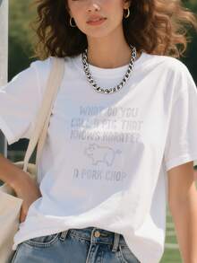 100% Algodón Puro Oversize Estampada Playera Mujer Manga Corta100% Algodón Puro Oversize Estampada Playera Mujer Manga CortaPig Knows Karate Pork Chop Funny Hog Joke Men Women Kids T-ShirtSpring & Summer Daily Wear BreathableSpring & Summer Daily Wear Breathable - Blanco - Ver 2