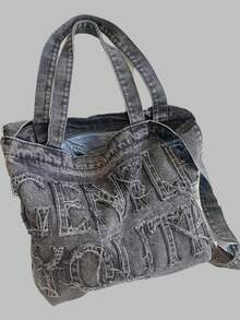 DareSee 大容量休闲手提包，字母拼接，刺绣线，流苏，多种背法，非常适合女性日常通勤或装书，可作书包、返校背包，便携轻巧，容量大，经典休闲，适合青少年女孩，Y2K风格，2000年代时尚风格，哥特朋克风，适合音乐节、Y2K节、返校季、秋季、圣诞节、冬季、圣诞礼物。