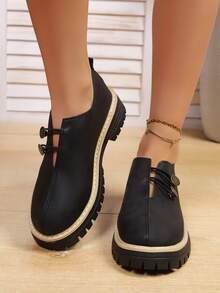 New European And American Imported Soft Bottom Flat Heel Loafers, Comfortable Versatile Casual Granny Shoes/Mom Shoes/Loafers, Thick Sole Flats For Women - Black - View 3