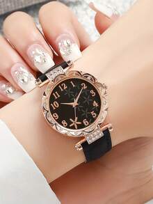 1/8 件套女士时尚休闲水钻镶嵌数字花朵表盘石英手表情人节套装 - 彩色 - 查看 8