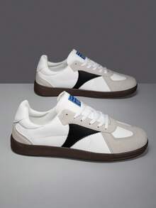 Men's Classic Colorblock Lace-Up Front Sneakers, Retro Casual Comfortable Walking Shoes