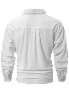 男士休闲时尚日常百搭条纹衬衫，秋季长袖上衣 - 白色 - 查看 6