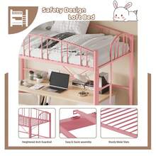 Meiyiu Loft Bed Twin Size With Ladder And High-Arched Guardrail, Sturdy Metal Slats, Space-Saving Design, Modern Decor Style, Easy Assembly, No Box Spring Needed, Sa-Fe For Kids/Adults - 粉色 - 查看 4